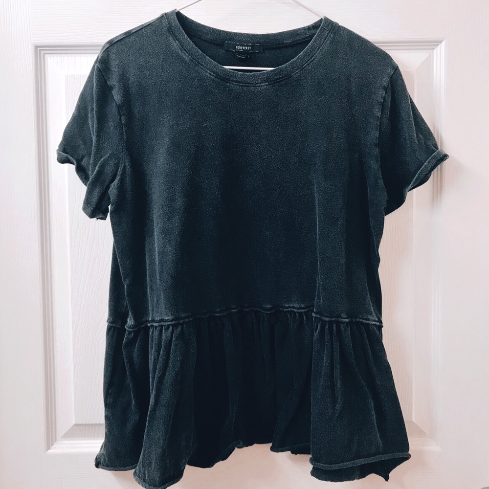 Forever 21 Dark Grey Short-Sleeve T-Shirt Blouse